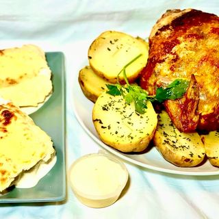 Lote de pollo a last (Pollo asado) con canelones (2 raciones)