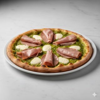 Pizza pistacchio y mortadella