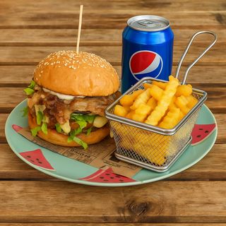 Бургер Порки (300г) + Пържени Картофи + Пепси