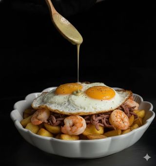 Huevos Rotos Con Gulas Y Gambas