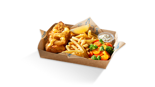 Zestaw obiadowy z mintajem z sosem serowym