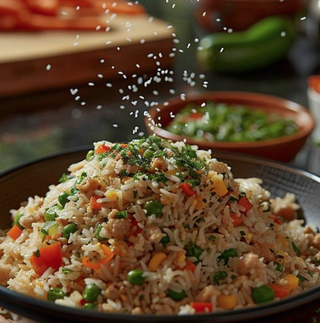 Menú De Arroz Frito Con Verduras Y Huevo