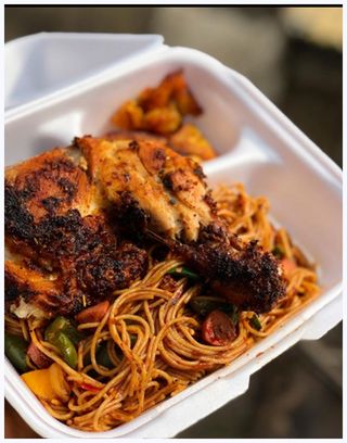 Jollof Pasta, Grilled Chicken,Plantain And Coca-Cola