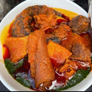 Assorted goatmeat, pomo, titus with ewedu