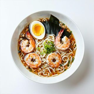 Ramen in brodo con gamberoni