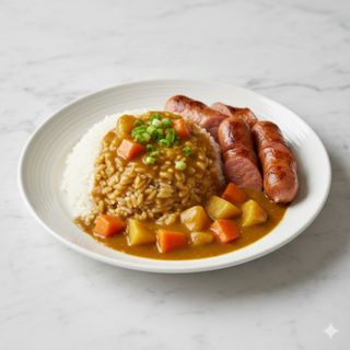 Arroz al curry con salchicha