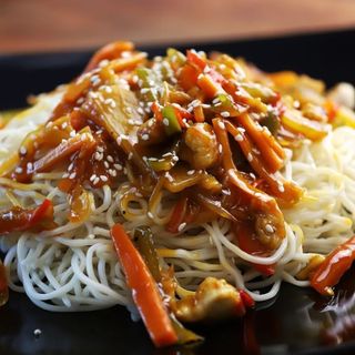 Noddles cu legume chinezesti si crispy