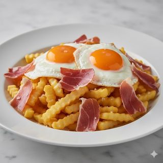 Huevos rotos con jamón