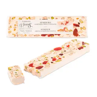 Turrón Semiduro de Almendra, Fresa y Pistacho Vicens Tabla 300 Gr.