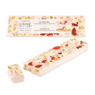 Turrón Semiduro de Almendra, Fresa y Pistacho Vicens Tabla 300 Gr.