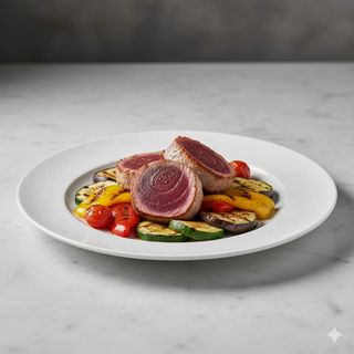 Tonno scottato con contorno di verdure grigliate