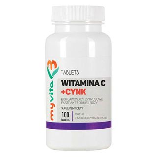 Witamina C + Cynk Bioflawonoidy cytrusowe ekstrakt z dzikiej róży 100 tabletek MyVita Silver