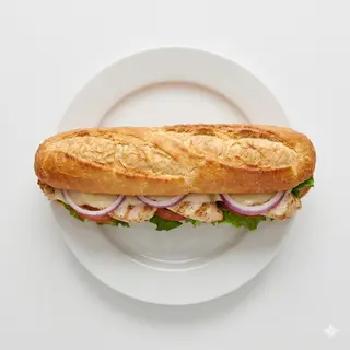 Bocata de Pechuga de Pollo, Queso, Lechuga, Tomate y Cebolla