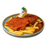 Шницел по Виенски с гарнитура пържени картофи (350г)
