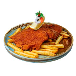 Шницел по Виенски с гарнитура пържени картофи (350г)