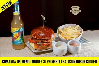 Meniu crispy burger, cartofi prajiti + Ursus Cooler