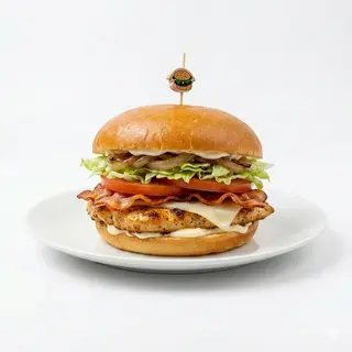 Hamburguesa de ternera con pollo desmenuzado, Queso Y Bacon