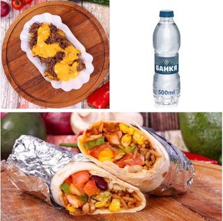 Малко бурито пилешко/свинско + картофки Текс Мекс + напитка по избор