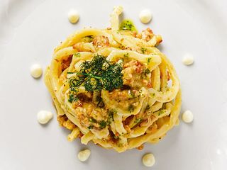 Tagliatelle di kamut al ragù di cernia e pomodorini
