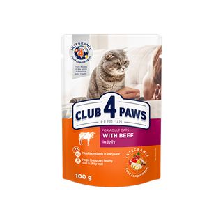 Club 4 Paws Premium консервований корм для дорослих котів Яловичина в желе 100г
