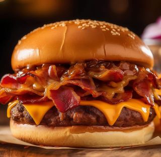Hamburguesa De Black Angus 200g 3 Quesos Y Baconn