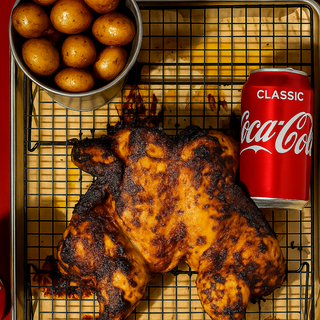 Menú pollo 1 ud. + patatas asadas + bebida 2 uds.