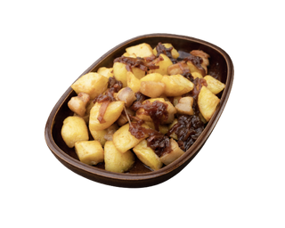 Картофи със сланина,карамелизиран лук и меродия (250г)