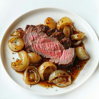 Polędwiczki z jelenia z karmelizowaną cebulką