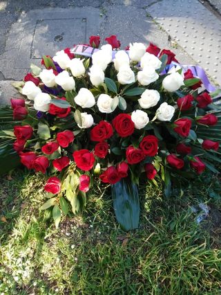 Cuscino di rose rosse e bianche