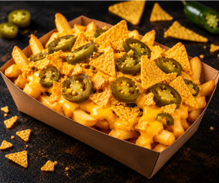 Frytki z sosem cheddar, jalapeno i nachosami