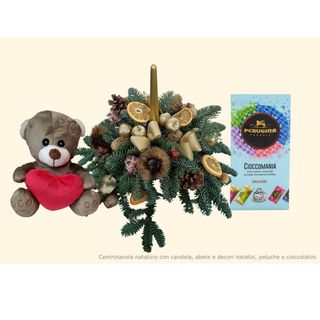 Centro tavola natalizio con peluche e cioccolatini