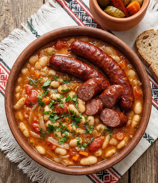 Cârnaţi haiducești cu fasole