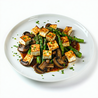 Setas con tofu y esparragos