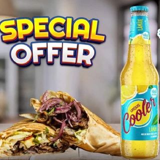 Shaorma la lipie cu vită, Cooler, cartofi, sos