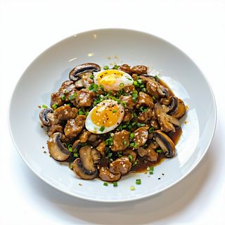 Carne de porc cu oua si bureti