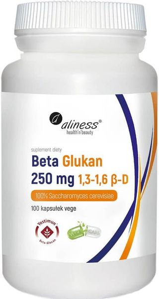 Beta glukan 250mg 1,3-1,6 ß-D 100% Saccharomyces cerevisiae 100 kapsułek Aliness