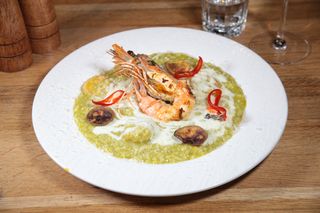 Risotto cu creveti, crema de zucchini, sparanghel si buratta