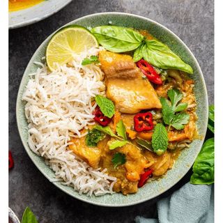 Whole Fish curry Rice & greens