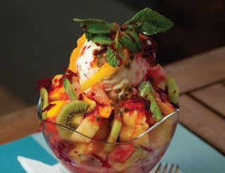 Fruit Salad with Ice Cream, Honey & Nuts