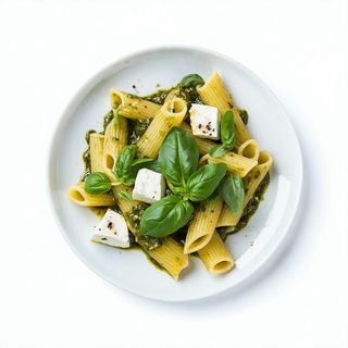 Pasta con pesto, rucola e mozzarelline