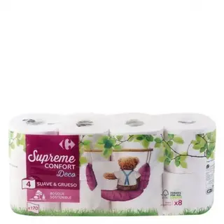 Papel Higiénico 4 Capas Supreme Confort Carrefour 8 Uds.