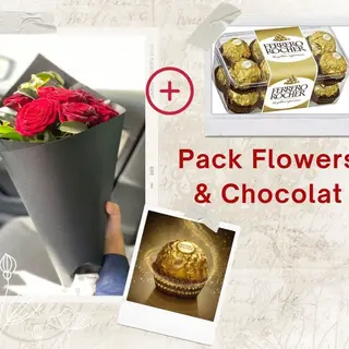 10 Fleurs Rouges + Boite Ferrero De 16