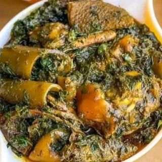 Eforiro mixed with beef and shaki and chicken