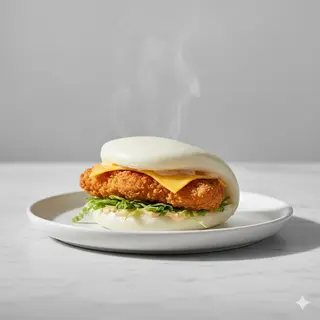 7b. Pan bao duck fried(pan bao al vapor con relleno de pato frito, cebolla frita y salsa hoisi)