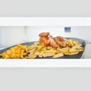 1/2 Pollo con patatas y bebida (lata)