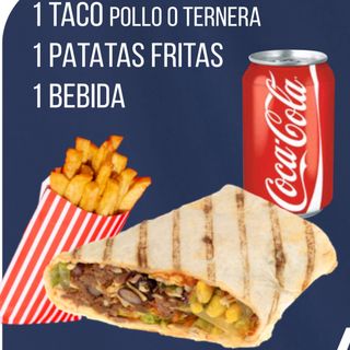 Menú Taco con Bebida y Patatas Fritas