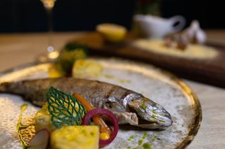 Pastrav  cu mamaliguta aromata si sos de usturoi 