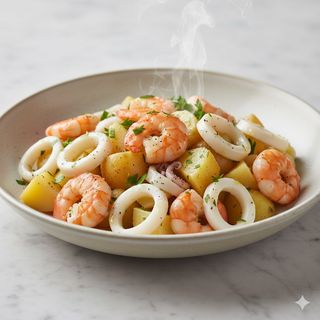 Insalata tiepida di seppie e gamberi con patate