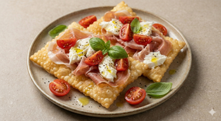 Chiacchiere al prosciutto crudo, mozzarella di bufala e Datterino