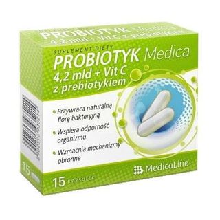 Probiotyk 4,2 mld + Vit C z prebiotykiem 15 kapsułek MedicaLine